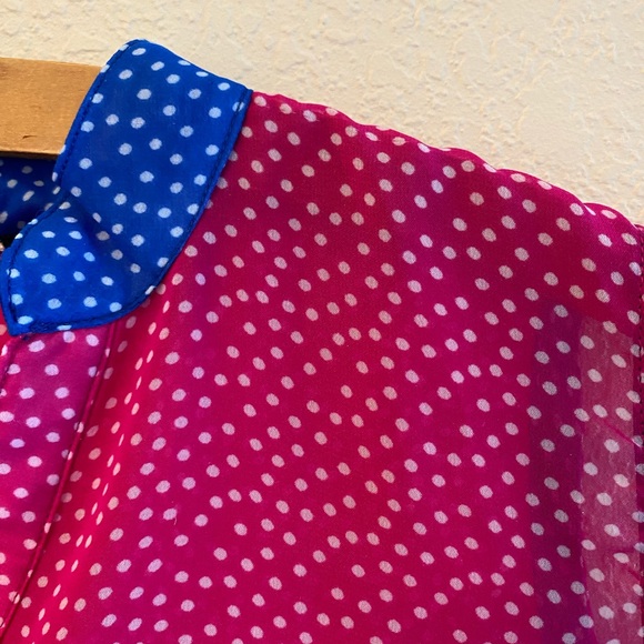 Anaya Pink and Blue Polk Dot Sheer Blouse - Picture 3 of 6